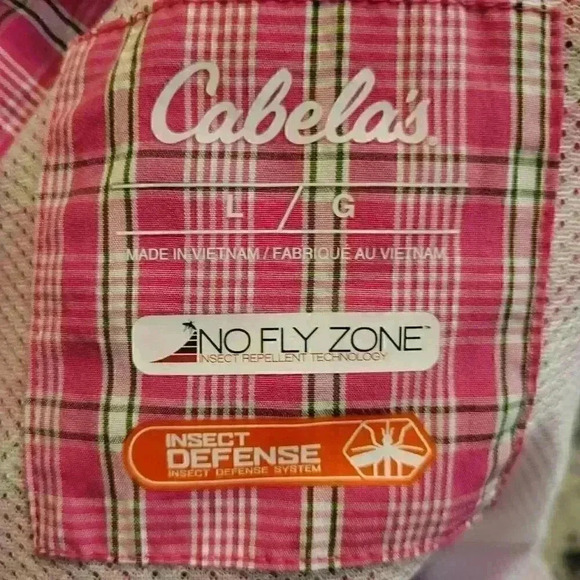 Cabela's Women's Pink Nylon/Poly Plaid Vented Fishing Outdoor Button Down Shirt - Picture 4 of 10